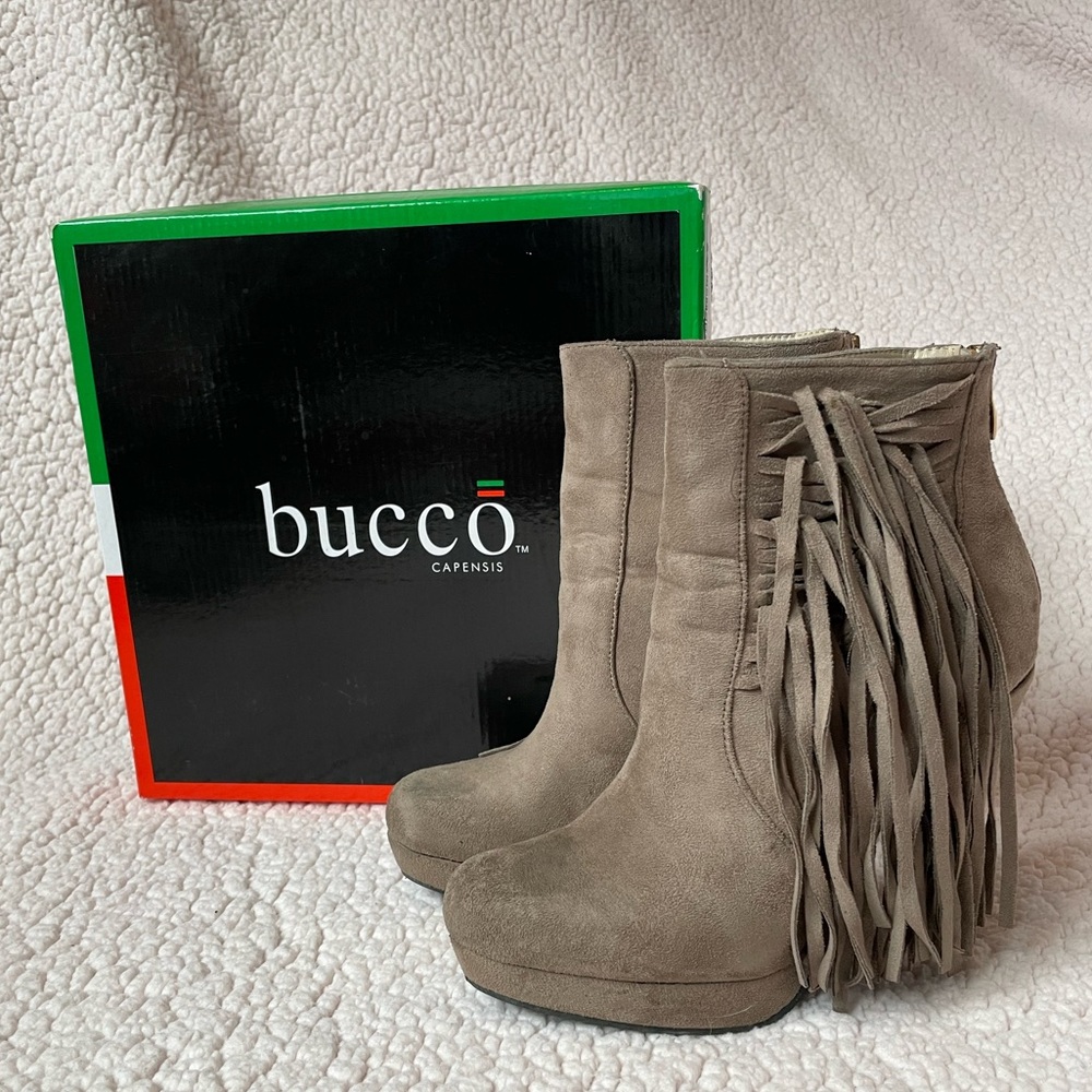 Bucco Taupe Gelsey Fringe Boots